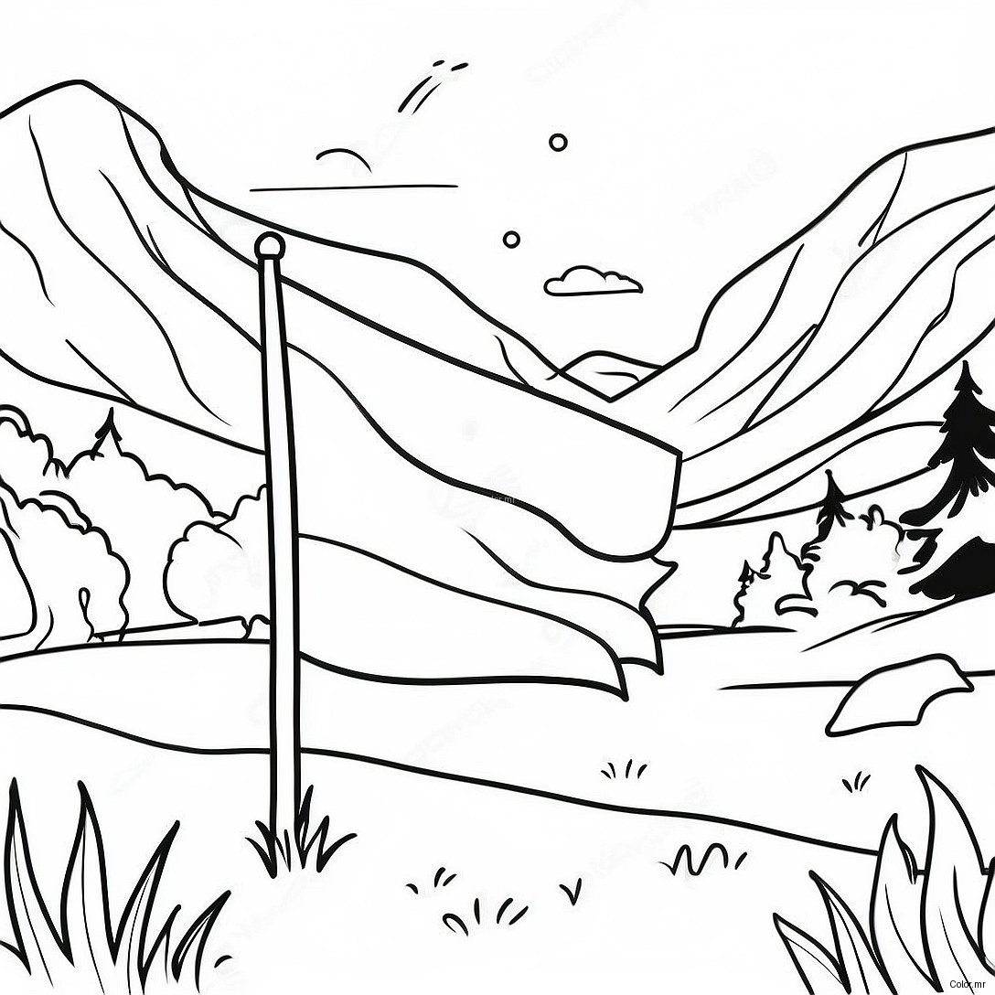 Scottish Highlands Landscape With Flag Coloring Page 52847 44593