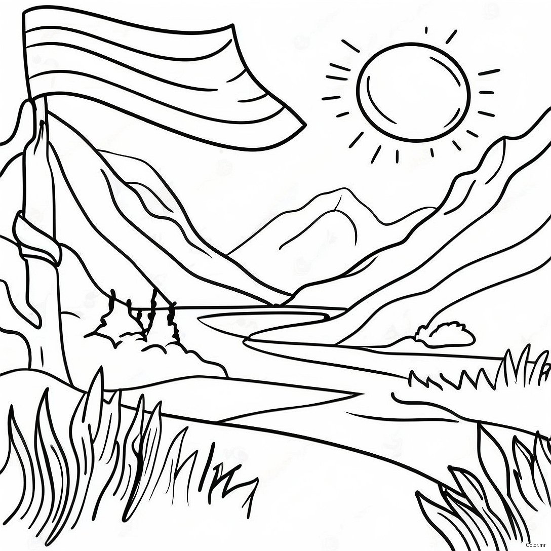 Scottish Highlands Landscape With Flag Coloring Page 52847 44595