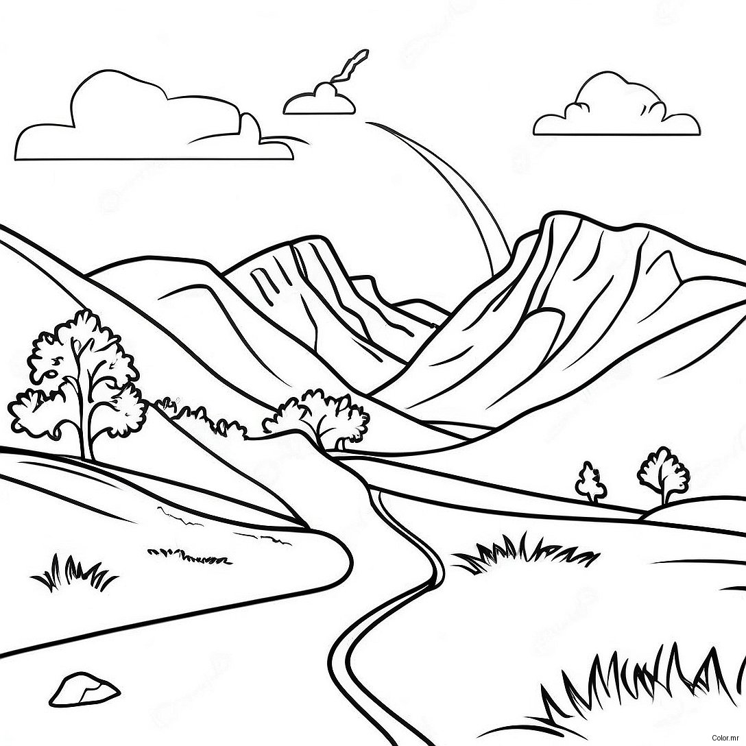 Scottish Highlands Landscape With Flag Coloring Page 52847 44596