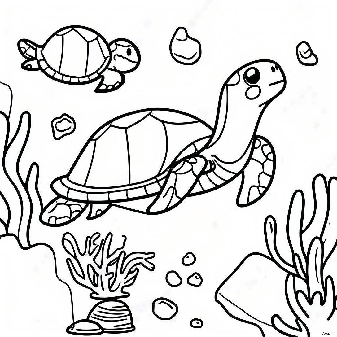 Sea Turtle Swimming In Coral Reef Coloring Page 14639 12101