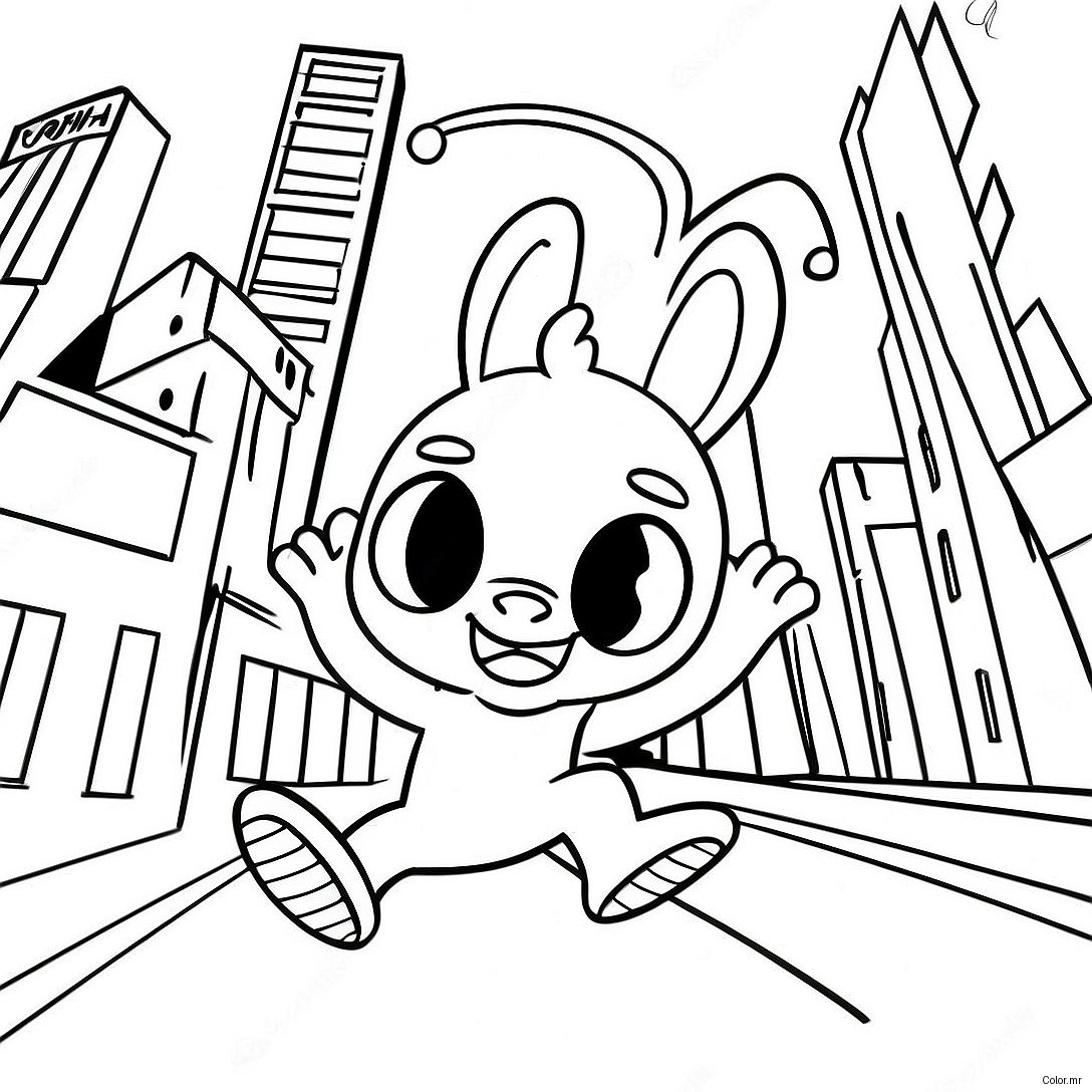 Spider Ham Swinging Through City Coloring Page 35624 29633