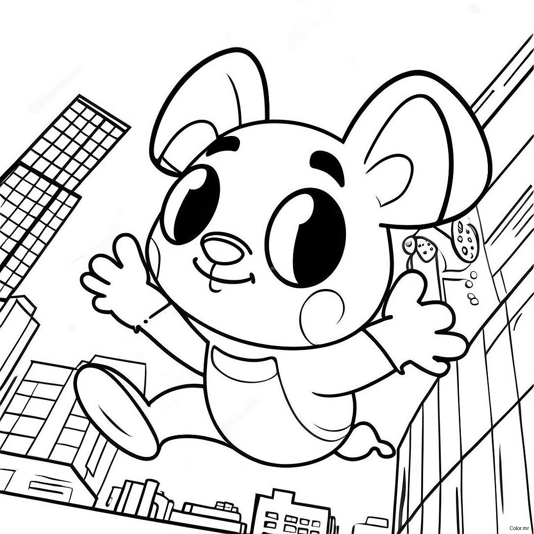 Spider Ham Swinging Through City Coloring Page 35624 29636