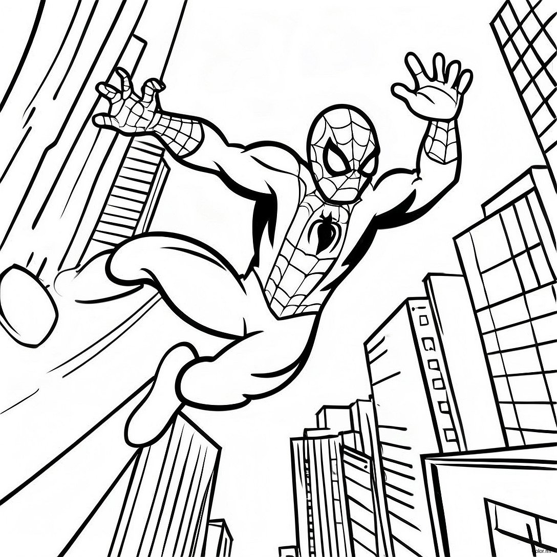 Spider Man Swinging Through City Coloring Page 26117 23965