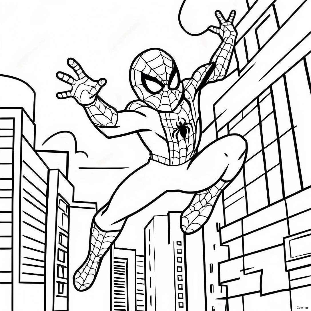 Spider Man Swinging Through City Coloring Page 26117 23967
