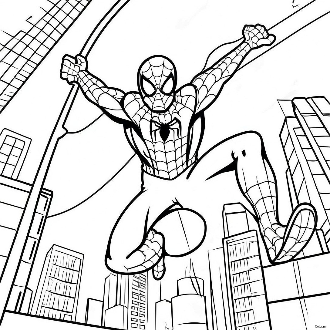 Spider Man Swinging Through City Coloring Page 32702 17042