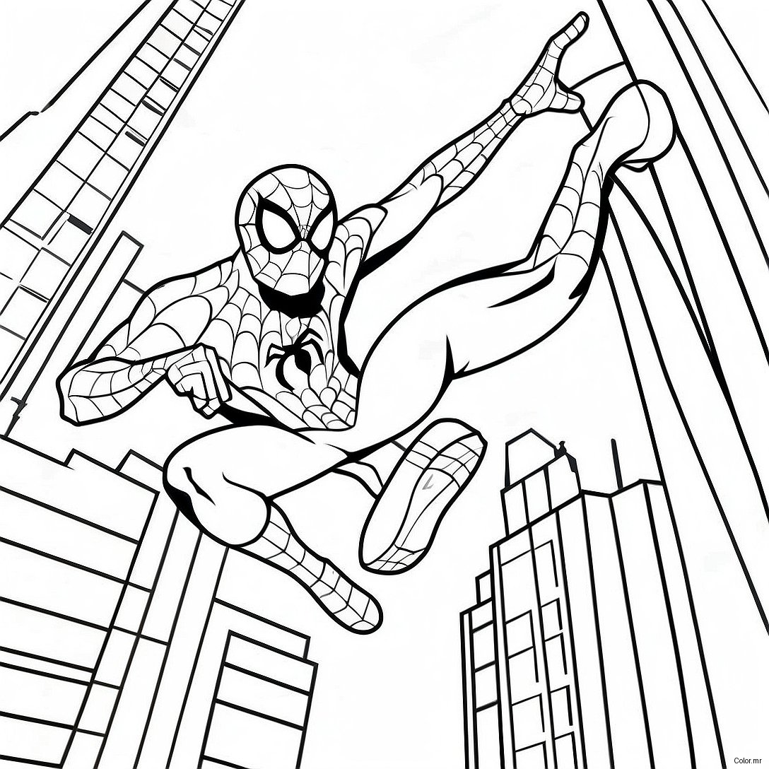 Spider Man Swinging Through The City Coloring Page 14580 12057