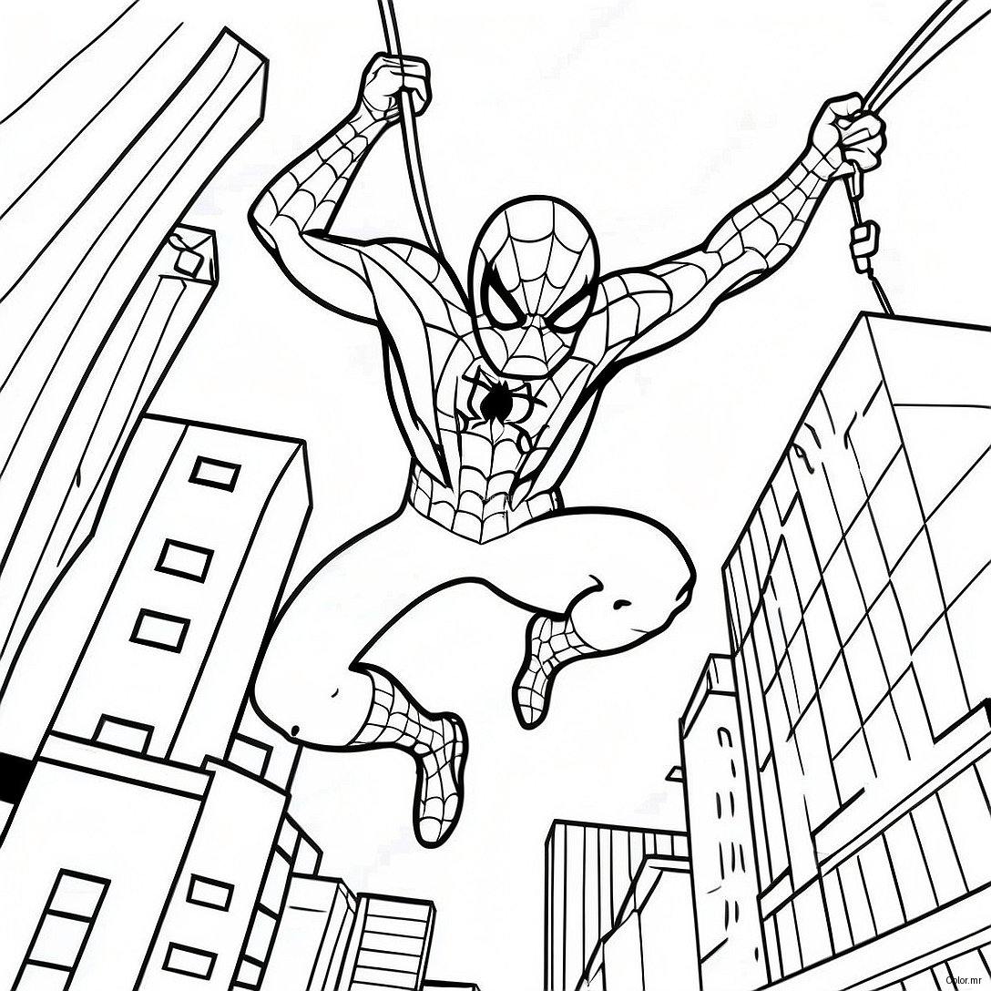 Spider Man Swinging Through The City Coloring Page 14580 12058