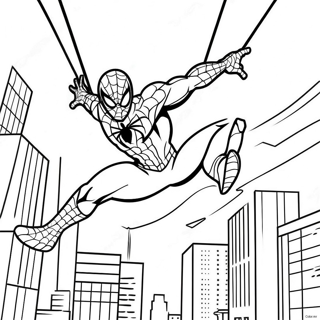 Spider Man Swinging Through The City Coloring Page 14580 12060