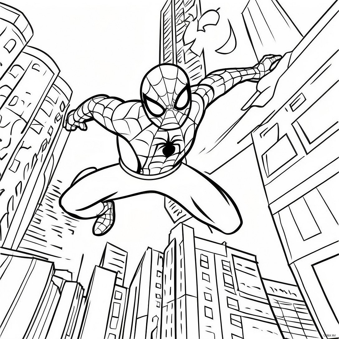 Spider Man Swinging Through The City Coloring Page 19219 16065