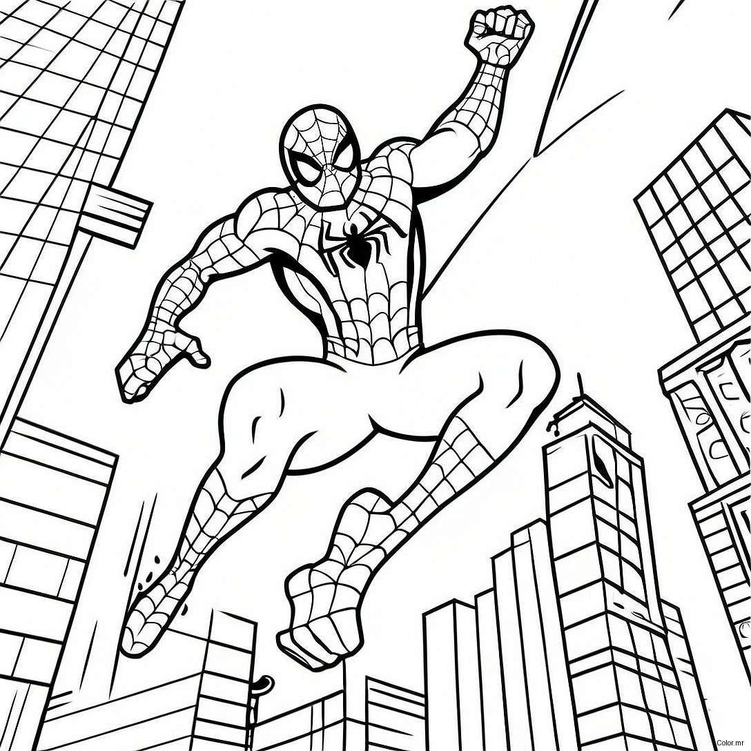 Spider Man Swinging Through The City Coloring Page 19219 16066