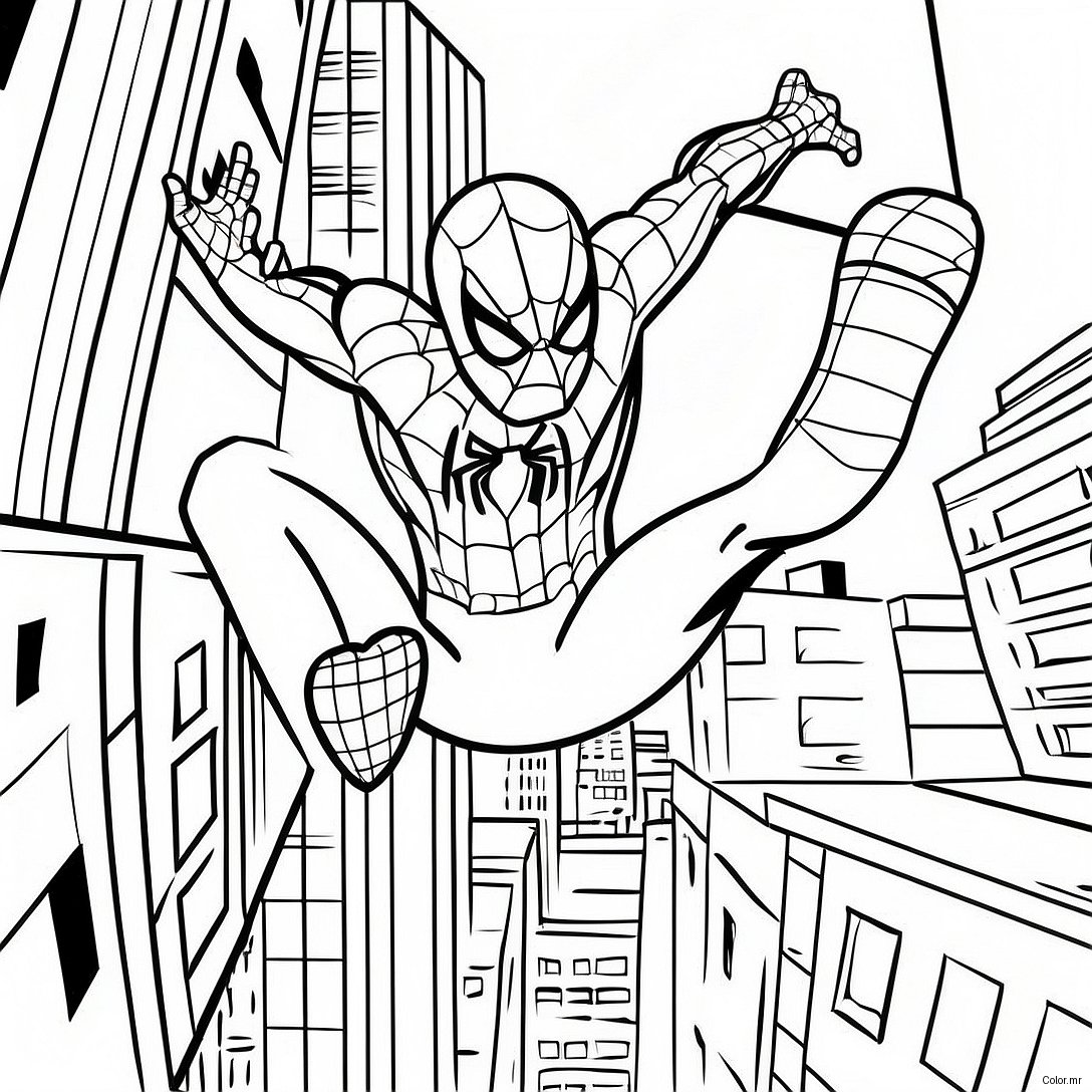 Spider Man Swinging Through The City Coloring Page 19219 16067