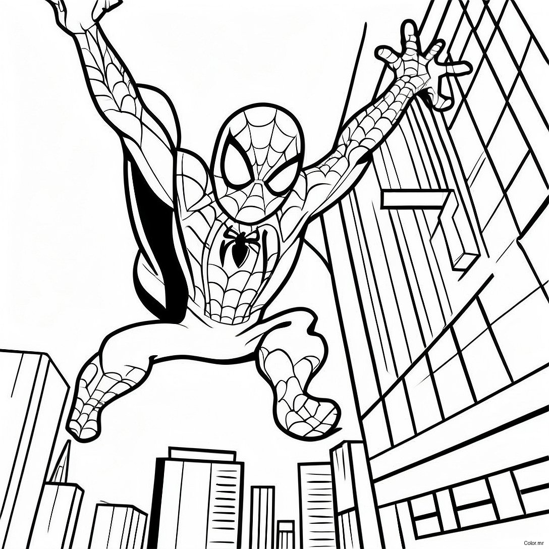 Spider Man Swinging Through The City Coloring Page 19219 16068