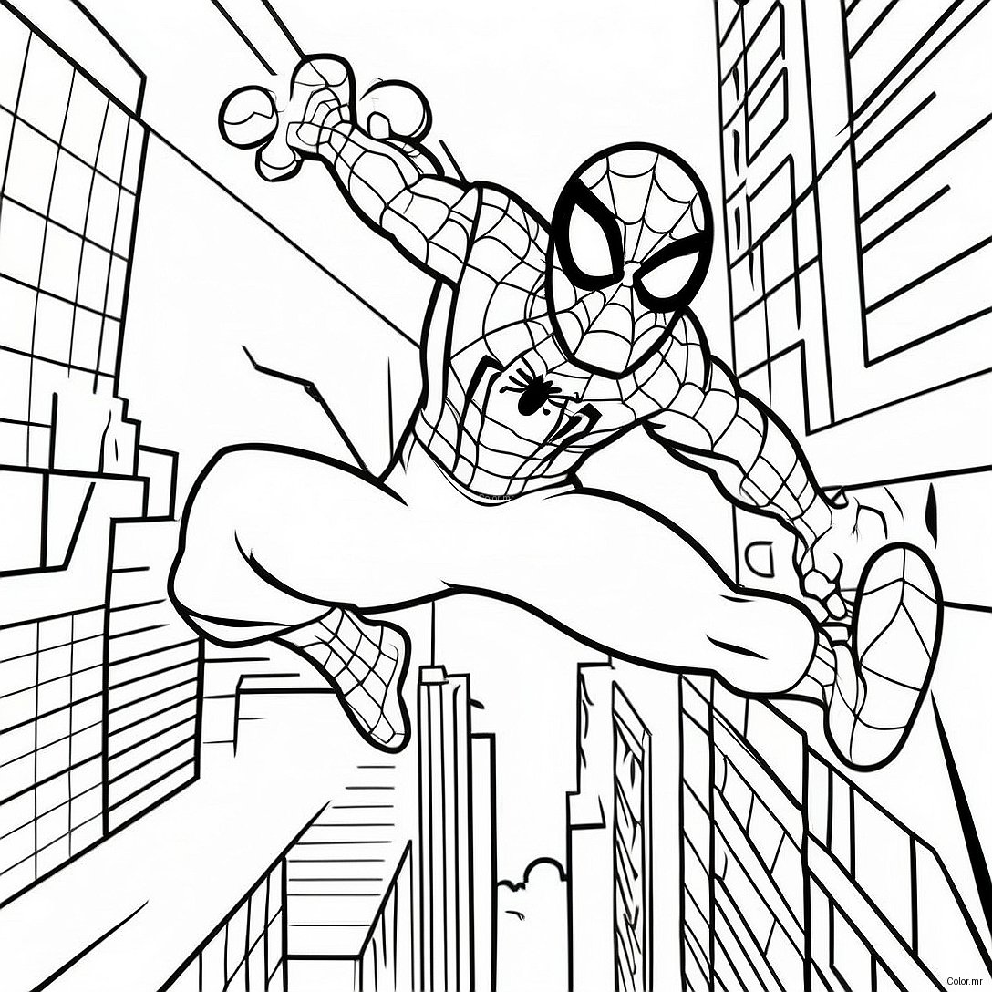 Spider Man Swinging Through The City Coloring Page 22204 20509