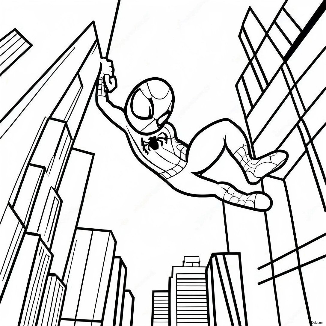 Spider Man Swinging Through The City Coloring Page 22204 20510