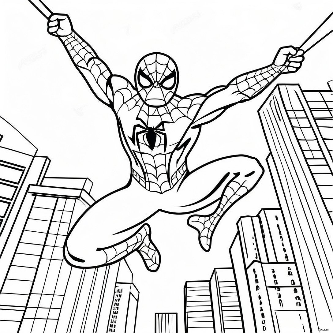 Spider Man Swinging Through The City Coloring Page 22204 20511