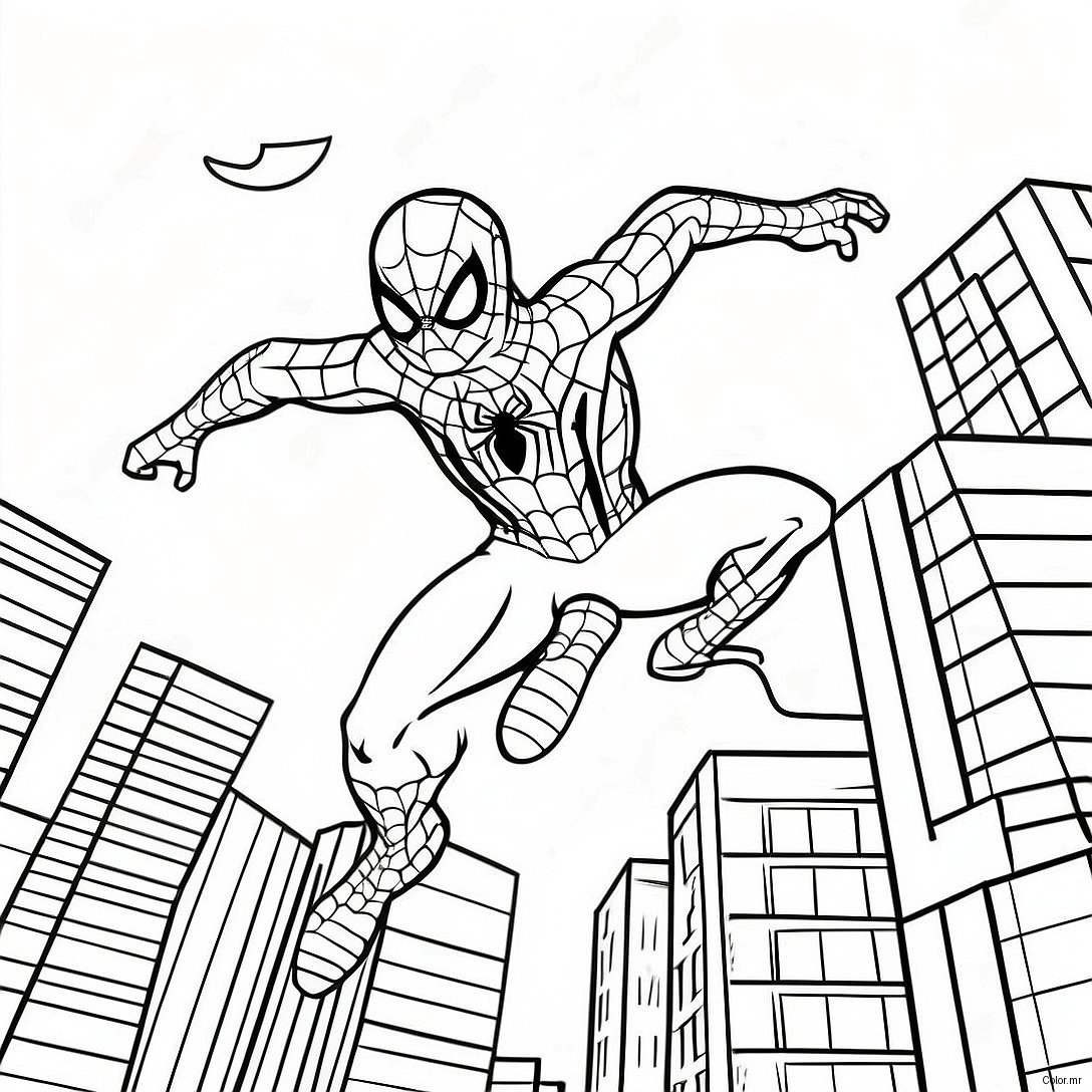 Spider Man Swinging Through The City Coloring Page 27865 25325