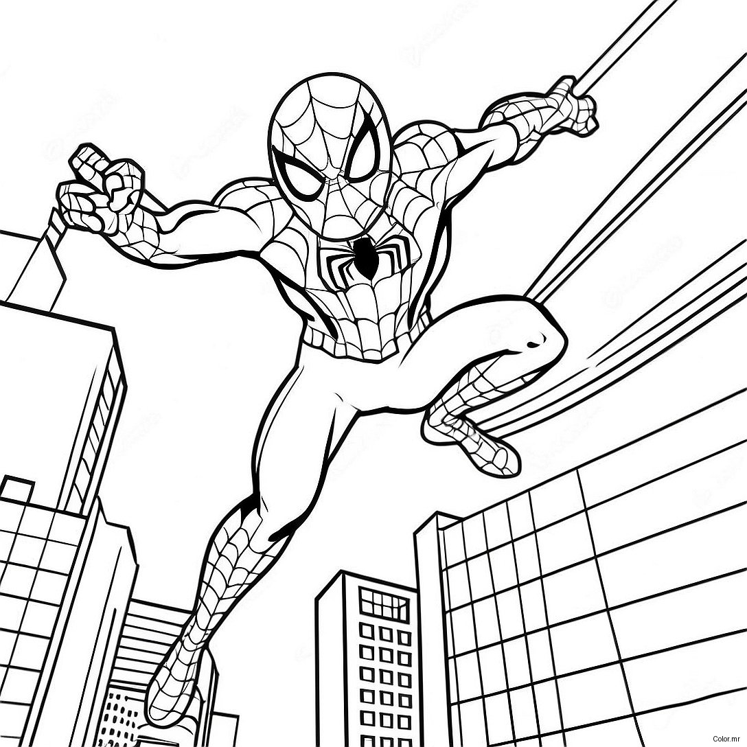Spider Man Swinging Through The City Coloring Page 27865 25326