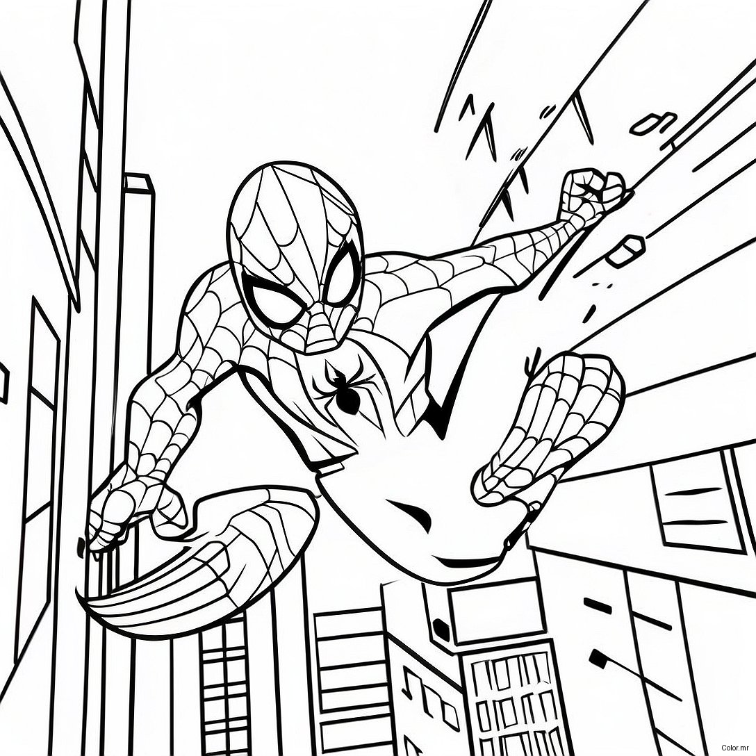 Spider Man Swinging Through The City Coloring Page 27865 25327