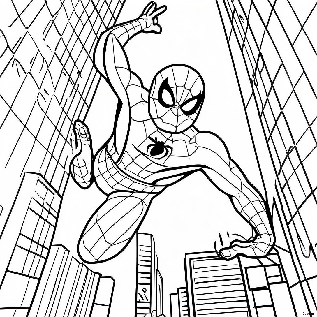Spider Man Swinging Through The City Coloring Page 27865 25328