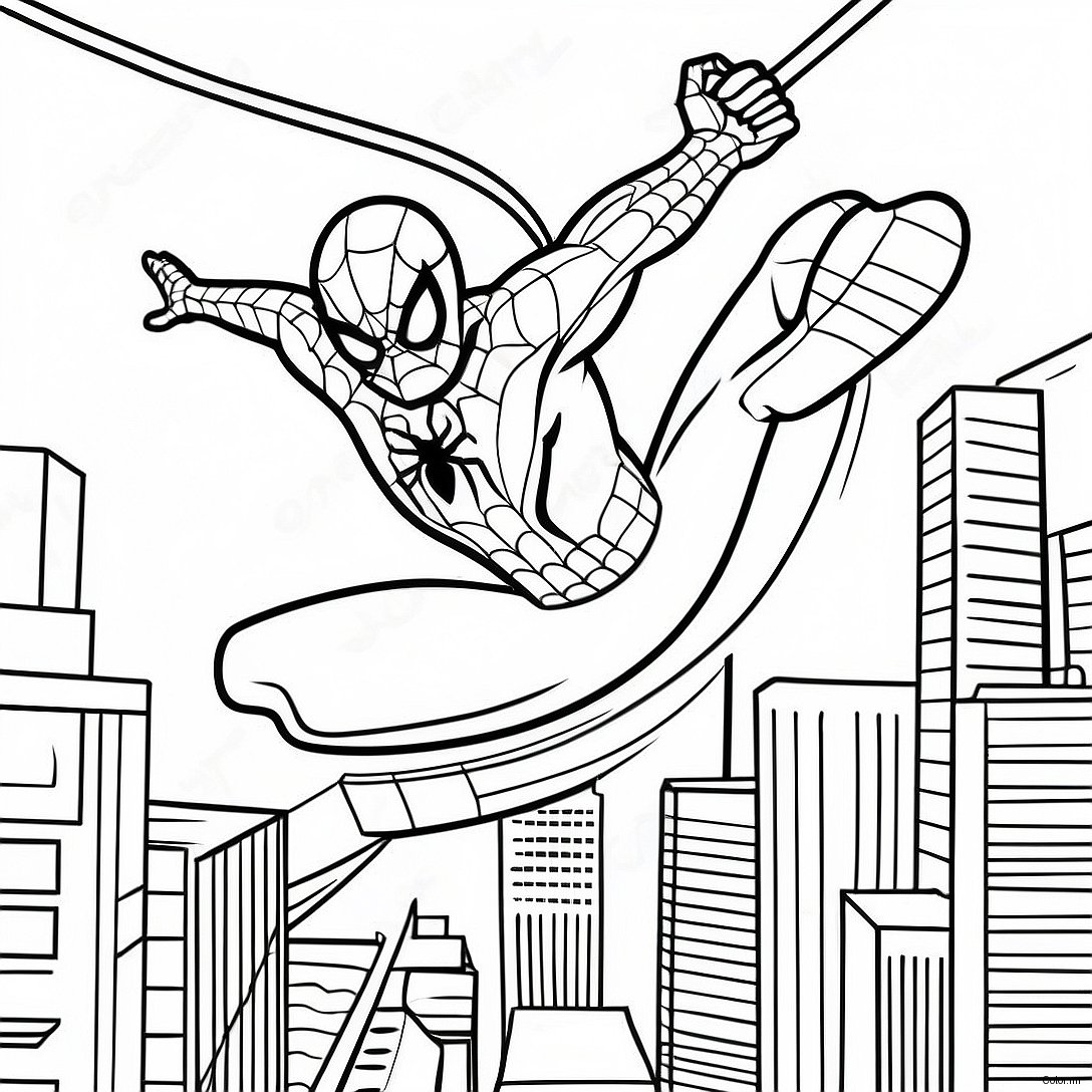 Spider Man Swinging Through The City Coloring Page 45224 37569
