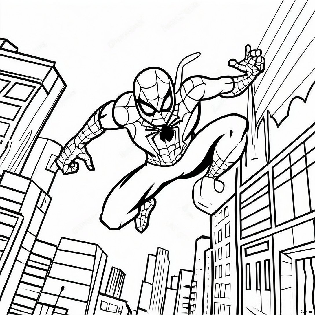 Spider Man Swinging Through The City Coloring Page 45224 37570