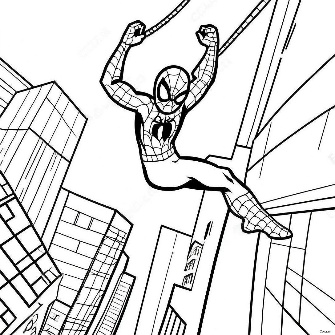 Spider Man Swinging Through The City Coloring Page 45224 37571