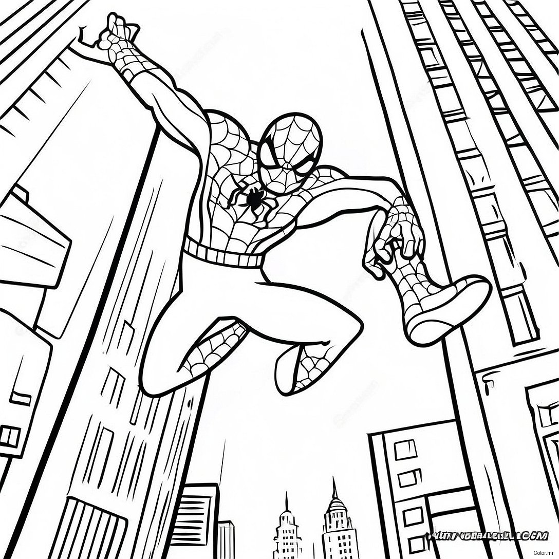 Spider Man Swinging Through The City Coloring Page 5253 4213