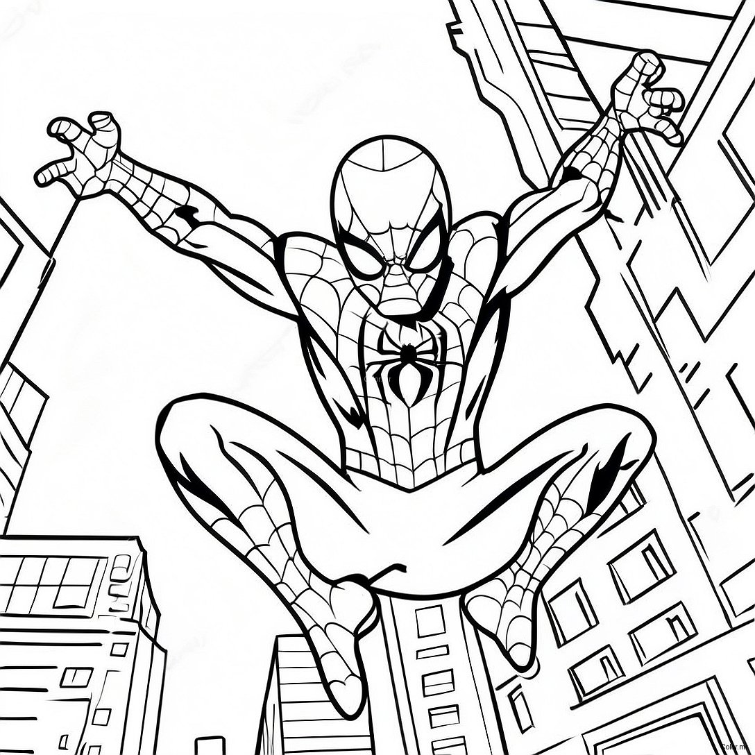 Spider Man Swinging Through The City Coloring Page 5253 4214