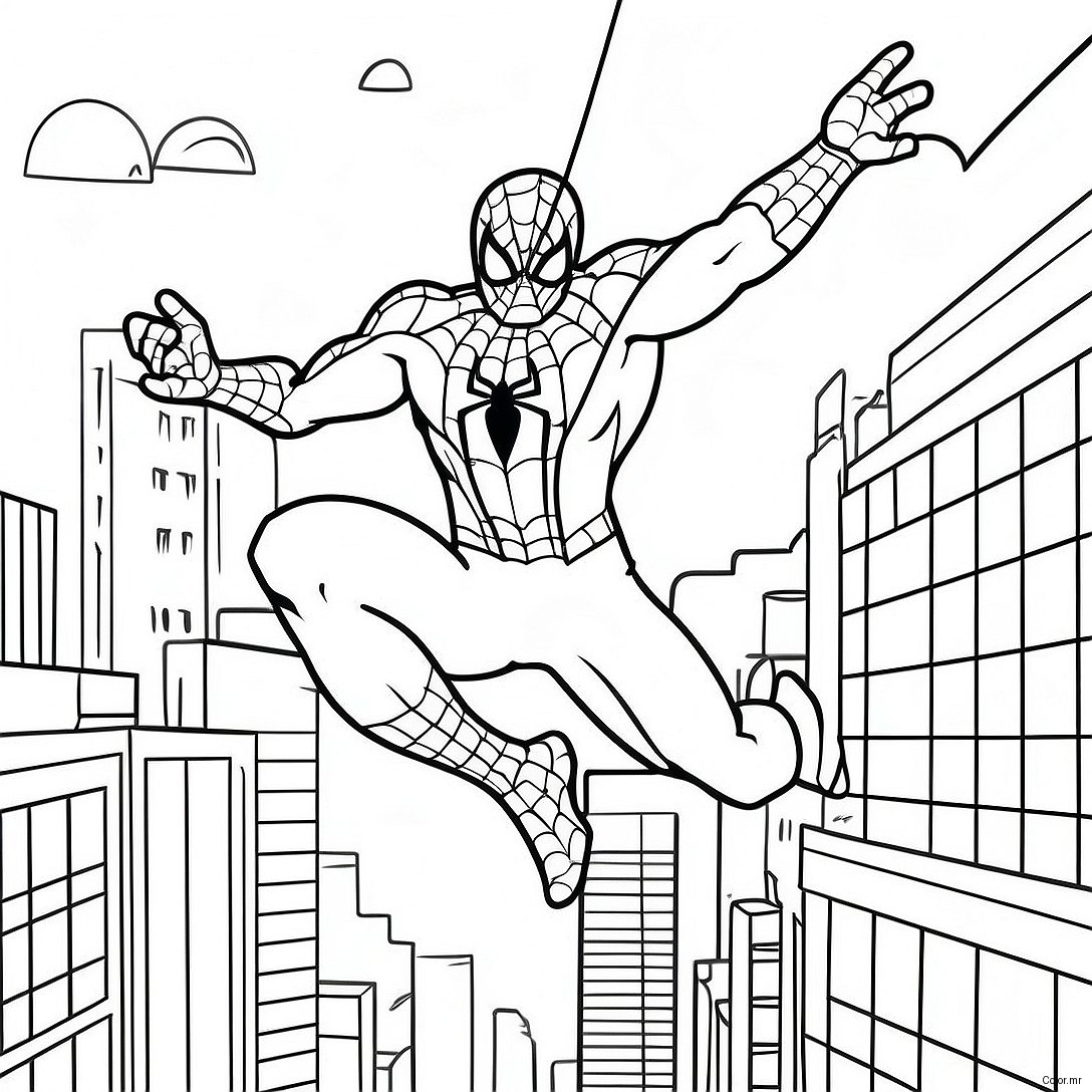 Spider Man Swinging Through The City Coloring Page 5253 4215