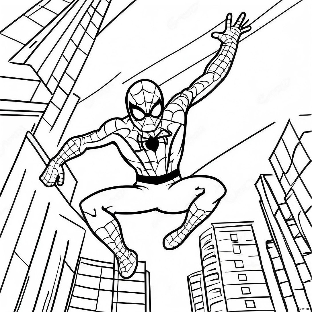 Spider Man Swinging Through The City Coloring Page 5253 4216