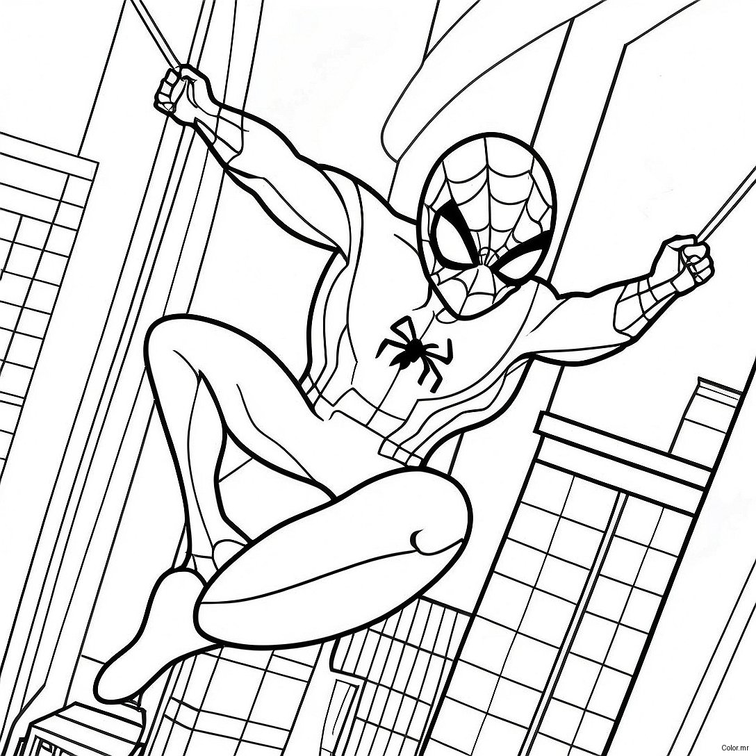 Spiderman 2099 Swinging Through City Coloring Page 4231 3414