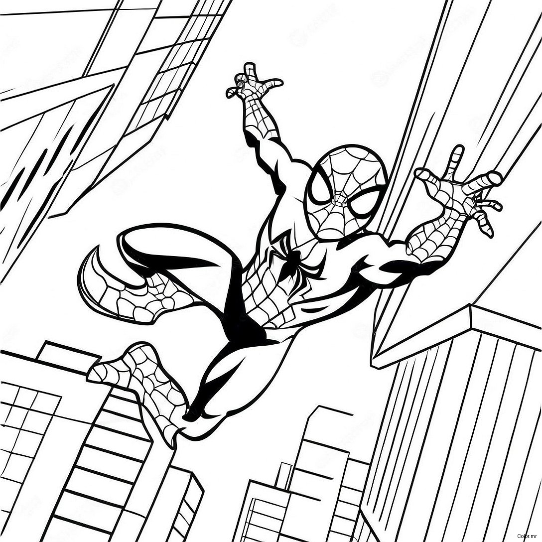 Spiderman 2099 Swinging Through City Coloring Page 4231 3415