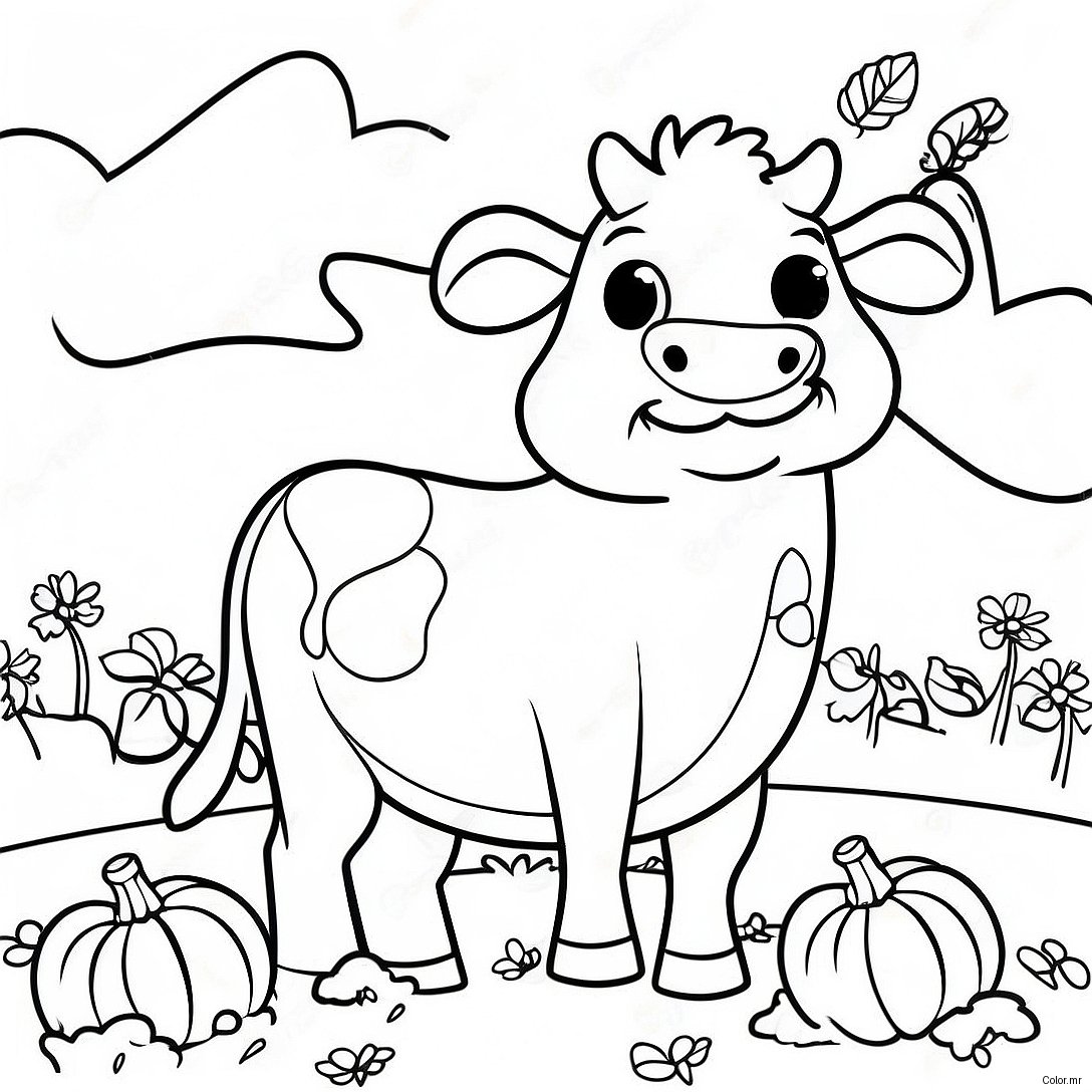 Spooky Cow In A Pumpkin Patch Coloring Page 63930 52875