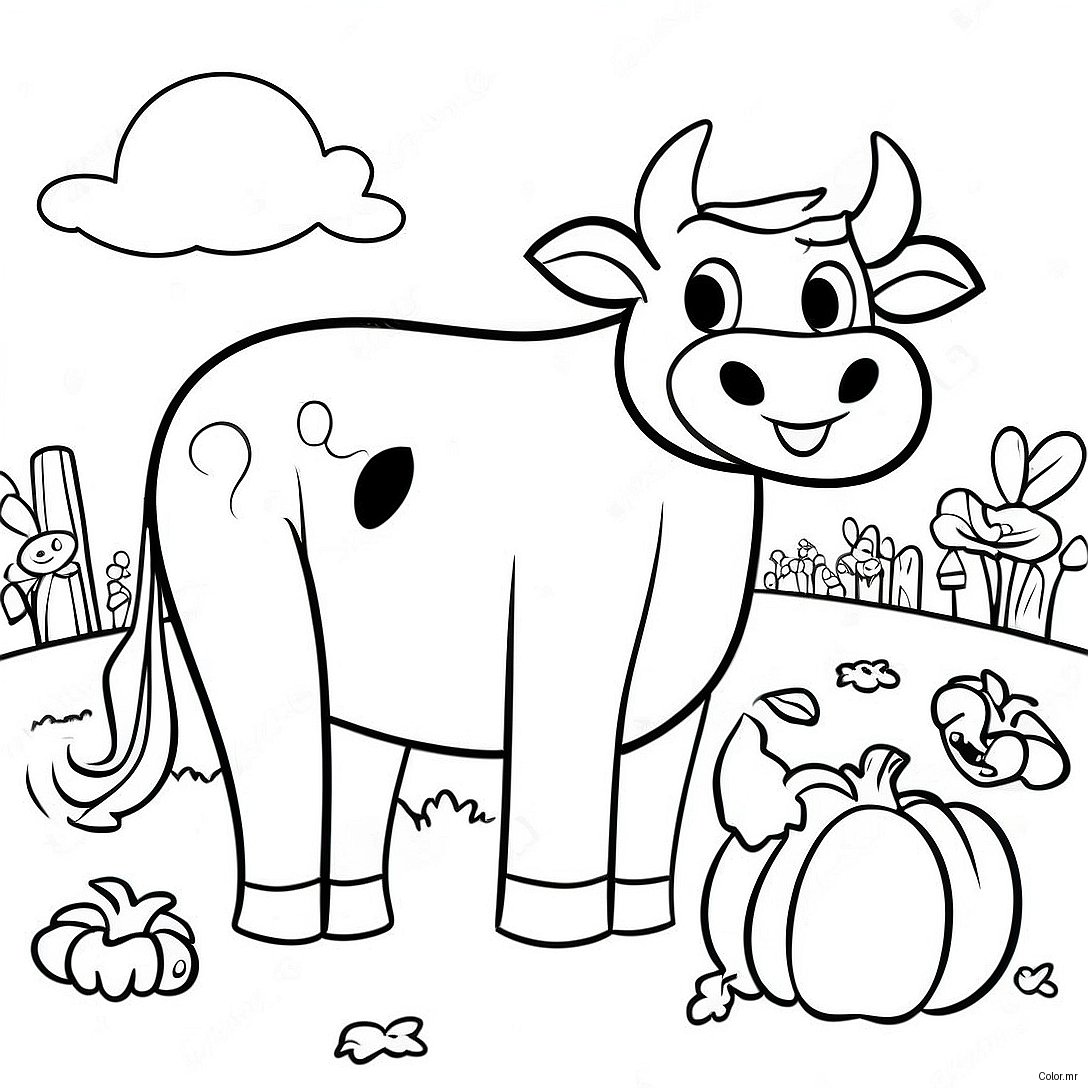 Spooky Cow In A Pumpkin Patch Coloring Page 63930 52876