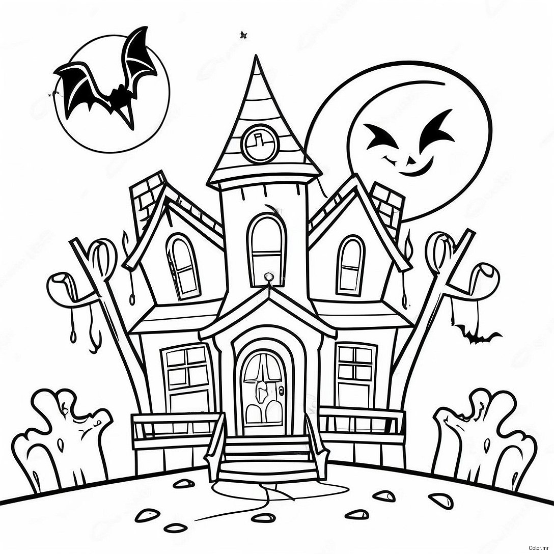 Spooky Haunted House Halloween Coloring Page 41660 34574