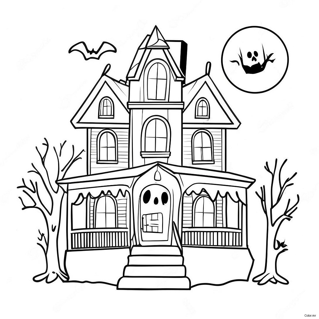 Spooky Haunted House Halloween Coloring Page 41660 34575