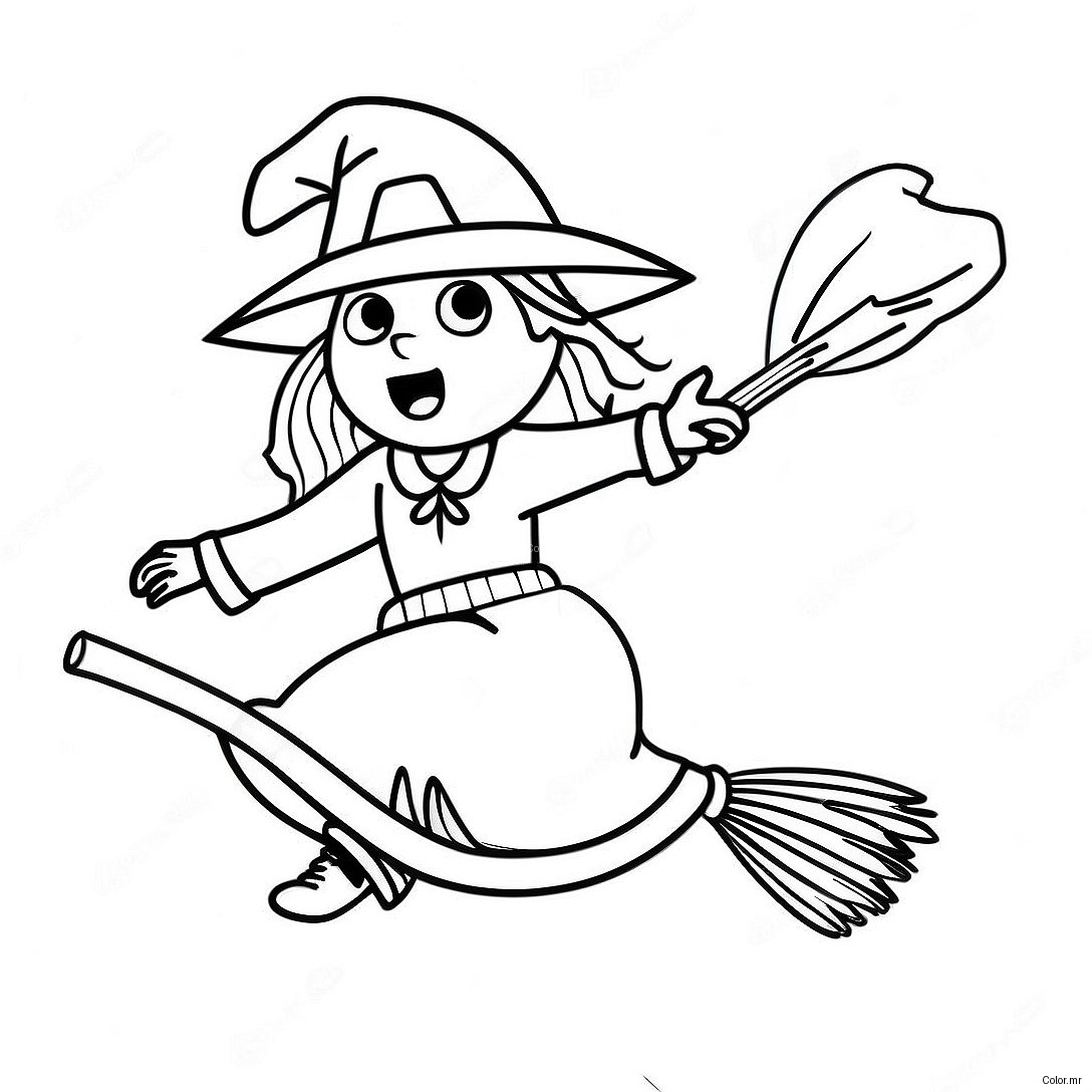 Spooky Witch Flying On A Broomstick Coloring Page 1862 1533
