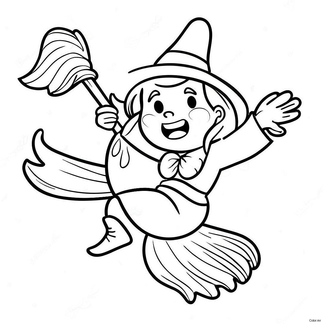 Spooky Witch Flying On A Broomstick Coloring Page 1862 1534