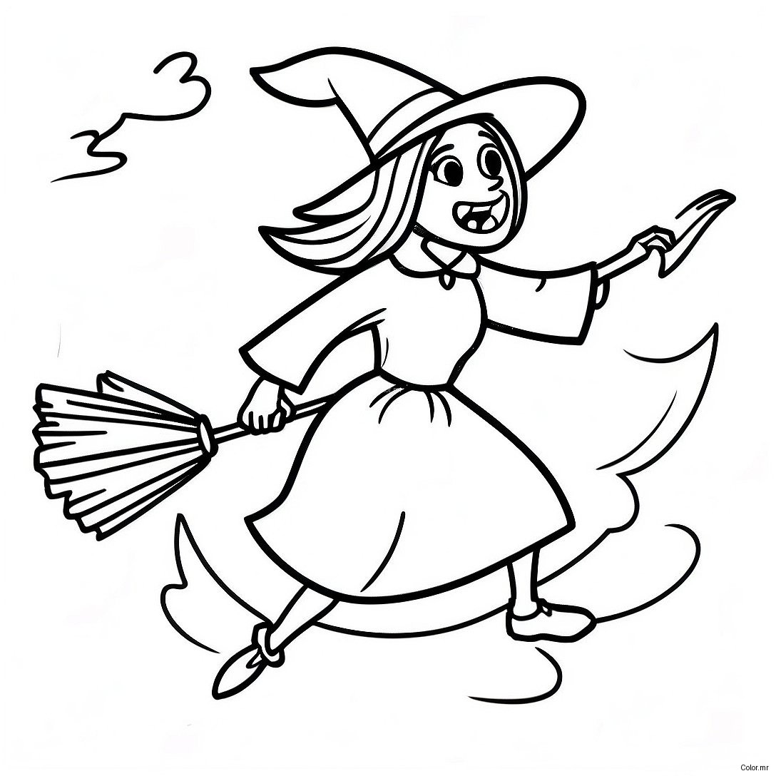 Spooky Witch Flying On A Broomstick Coloring Page 1862 1536
