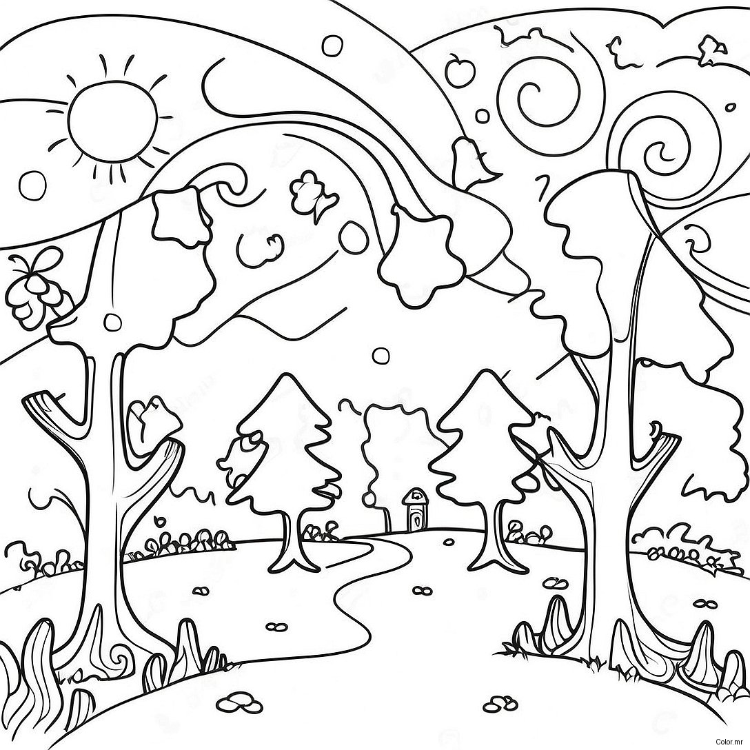 Starry Night With Whimsical Trees Coloring Page 48815 40552