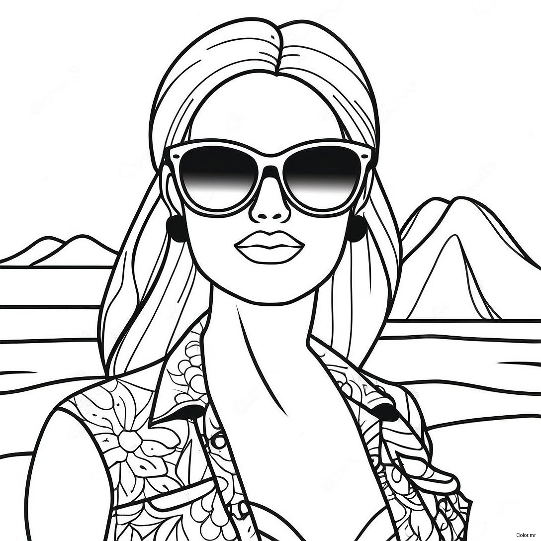 Stylish Malibu Barbie With Sunglasses Coloring Page 46814 38967