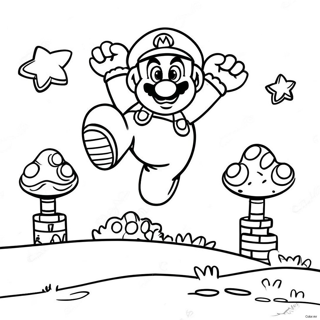 Super Mario Jumping Over Goombas Coloring Page 67383 55600