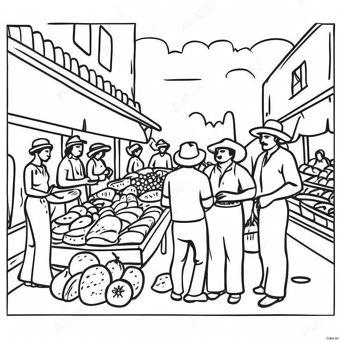 Traditional Guatemalan Market Scene Coloring Page 24736 22681