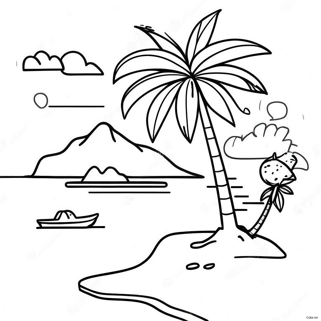 Tropical Island Sunset Coloring Page 16413 13834