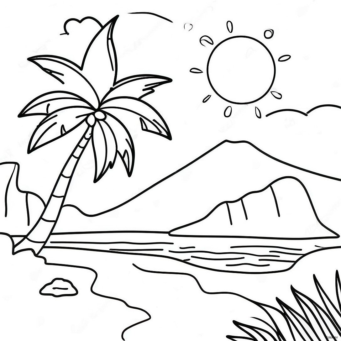 Tropical Island Sunset Coloring Page 16413 13835