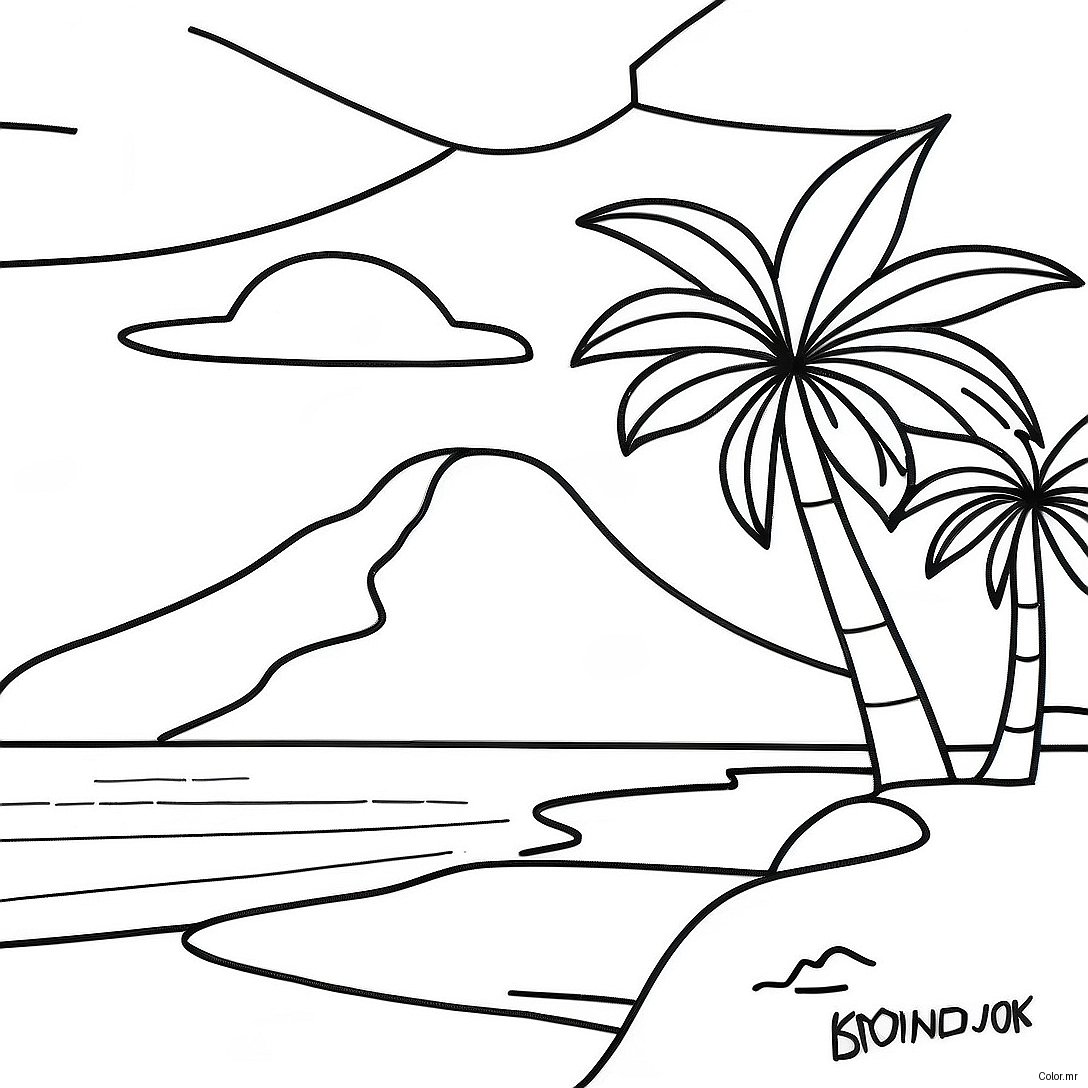 Tropical Island Sunset Coloring Page 16413 13836