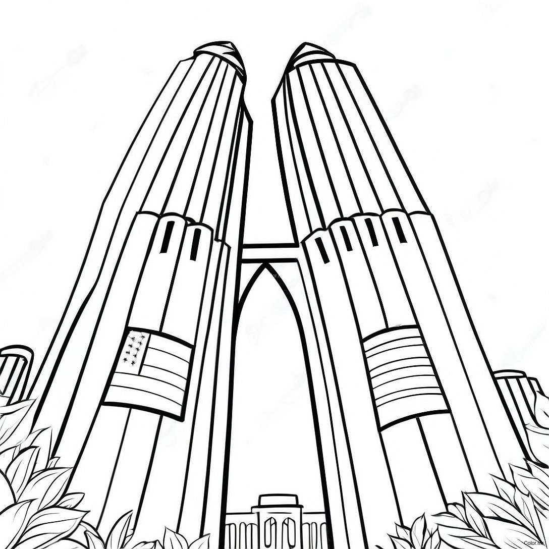 Twin Towers With American Flag Coloring Page 31990 16490