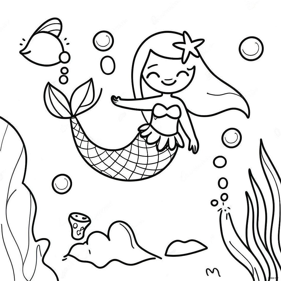 Underwater Mermaid With Friendly Dolphin Coloring Page 71534 59110