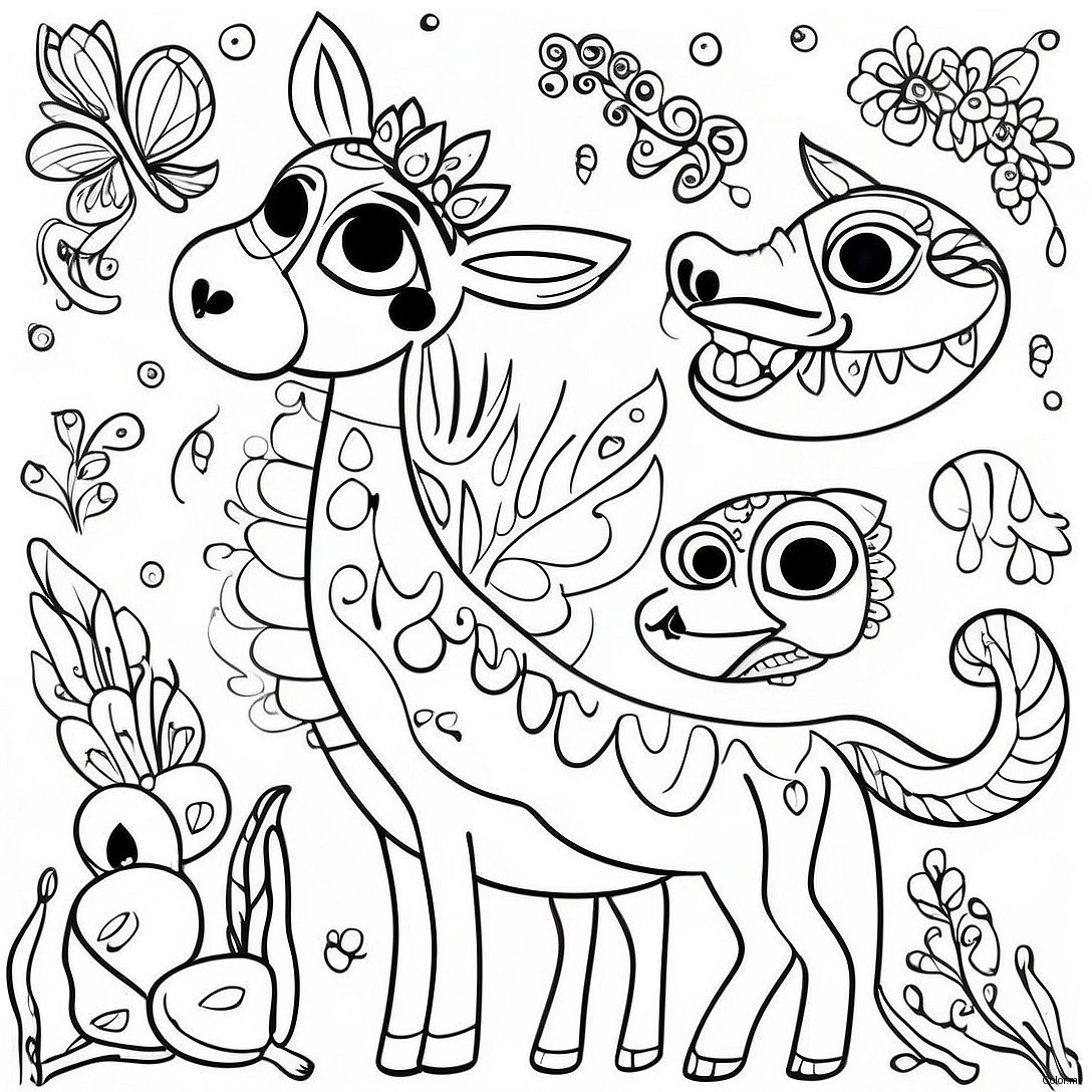 Vibrant Mexican Folk Art Animals Coloring Page 68093 56184