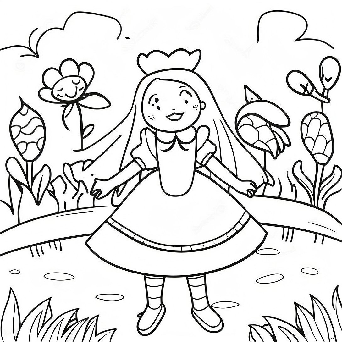 Whimsical Alice In Wonderland Flower Garden Coloring Page 44793 37237
